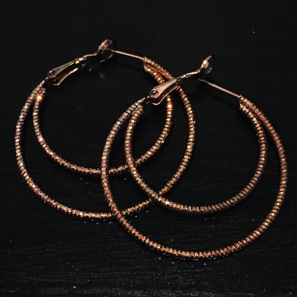 VTG Bronze Gold Tone Double Hoop textured Earrings